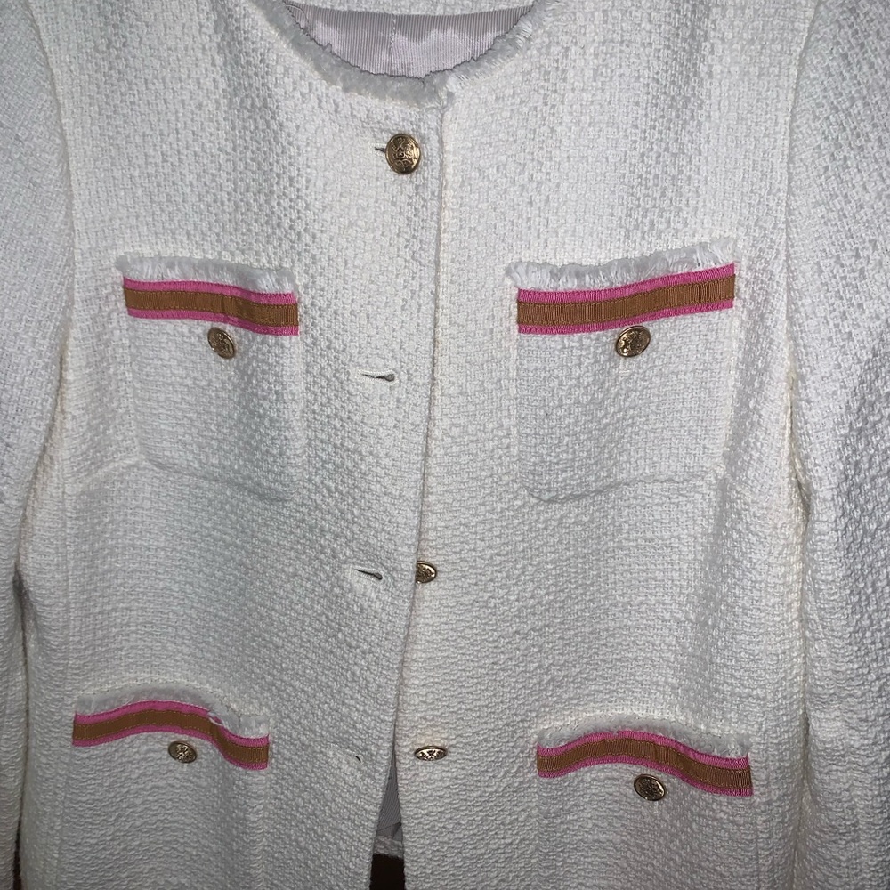 Talbots Women's White Tweed Jacket with Pink Accents - Picture 2 of 4